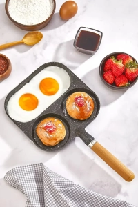 Çok Amaçlı 3 Bölmeli Döküm Granit Tava Üç Bölmeli Tava 3 Gözlü Yumurta Omlet Krep Pankek Tavası