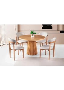 Milas Natural Ahşap Bohem Yemek Masası 120X120