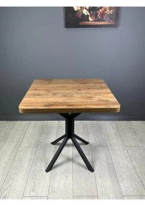 Tepe Ceviz Mutfak Yemek Masası Balkon Masası Kavisli Köşe Siyah Ayak 70 Cm