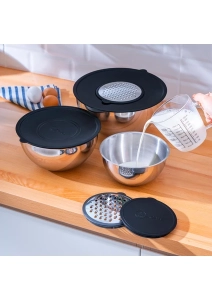 Karat Çelik 9 Parça Rendeli Karıştırma Kabı - 16/20/24 cm