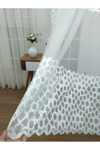 Floş Örme Dantel Tül Perde, 350x250, Sık Pile, 1/3