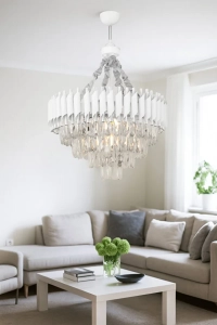 Palmira 55'lik Prizma Kesim Kristal Taşlı Lüks Salon Avize - (Beyaz Krom)