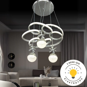 Avillam Krom Kaplama 3 Renk Ledli Modern Özel Tasarım Sarkıt Led Avize