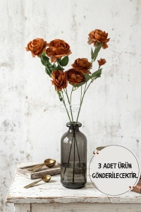 Yapay Çiçek Pastel 3 Adet Çöl Gülü 60 cm Kahverengi