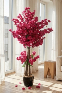 Saksıda Yapay 2 Gövdeli Bahar Dalı Ağacı 100 cm Mor