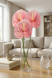 Yapay Islak Tekli Antoryum Dalı 60 cm Pembe