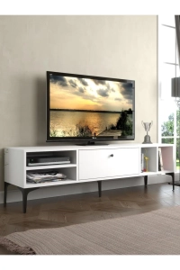 Milan Tv Ünitesi Minifiks Bağlantı , Dolap Metal Ayak - Beyaz / Siyah