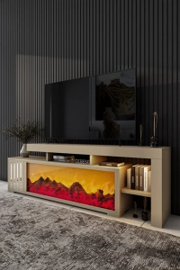 Dekoratif Yapay Şömine Ve Tv Ünitesi 160 Cm X 52 Cm ,kumandalı, Bluetooth Ses