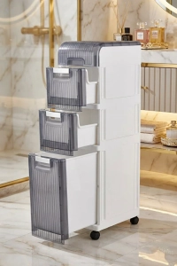 Tekerlekli 3 Çekmeceli Dekoratif Dolap Beyaz, 20 cm × 37.5 cm × 92.5 cm