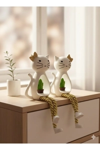 2'li Kedi Dekor Biblo Gold İpli