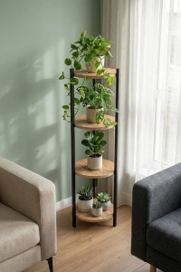 4 RAFLI YUVARLAK ÇİÇELİK RAF, ÇOK AMAÇLI RAF