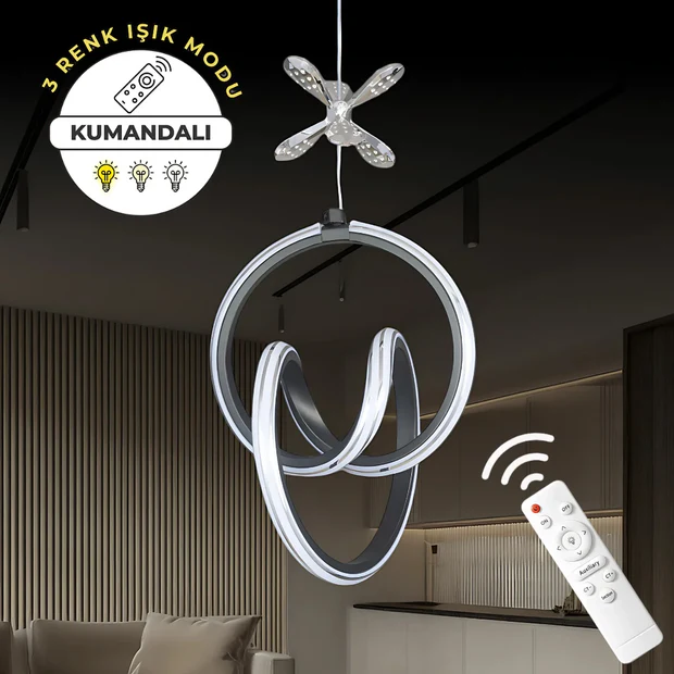 Yaren Siyah Kumandalı 3 Renk LED Krom Çizgili Kelebek Dekorlu Sarkık Dimmerli Avize Yaren Siyah Kumandalı 3 Renk LED Krom Çizgili Kelebek Dekorlu Sarkık Dimmerli Avize