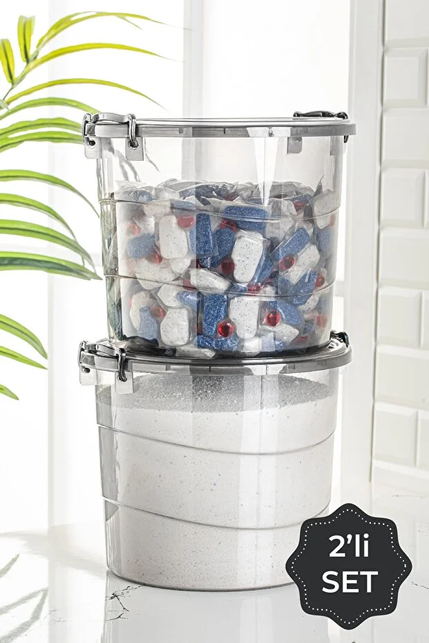 2li Yuvarlak Kulplu Deterjanlık Saklama Kutusu Kabı Mega Boy 7 Litre Antrasit