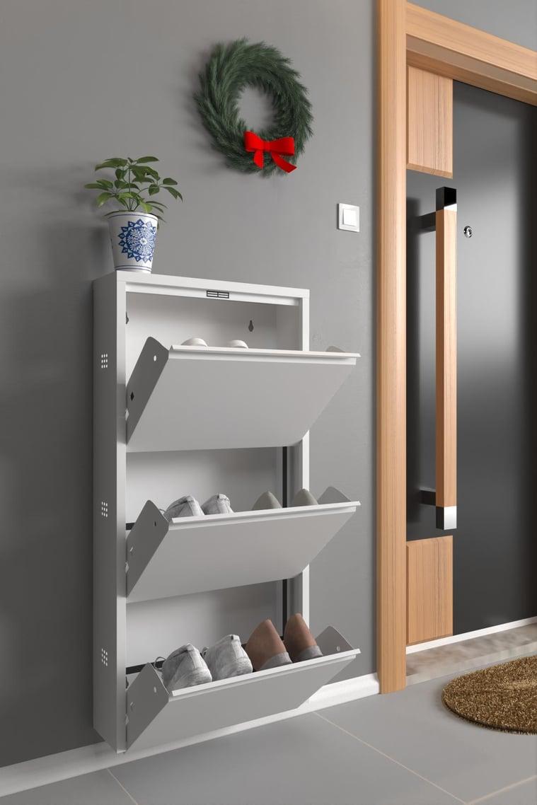 Üçlü Metal Ayakkabılık Beyaz Formood