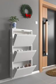 Üçlü Metal Ayakkabılık Beyaz Formood