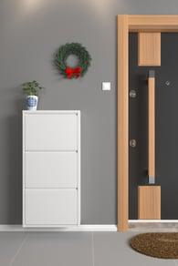 Üçlü Metal Ayakkabılık Beyaz Formood