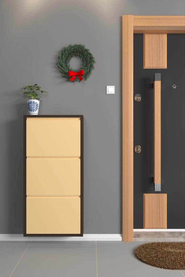 Üçlü Metal Ayakkabılık Kahve Krem Formood