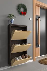 Üçlü Metal Ayakkabılık Kahve Krem Formood