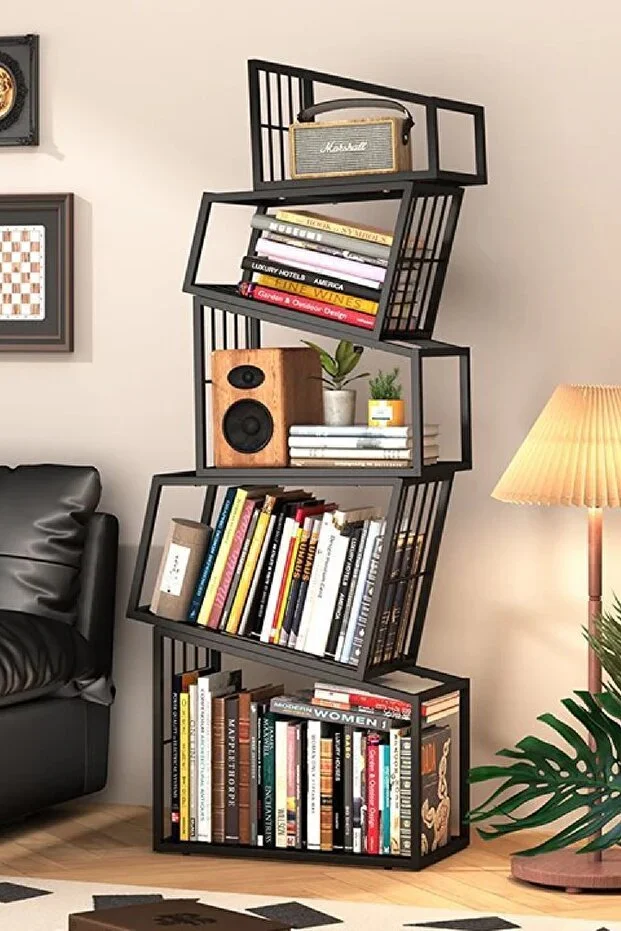 Metal Siyah Renk Endüstriyel Tasarım Kolay Kurulum Puzzle Kitaplık Aksesuar Rafı Metal Siyah Renk Endüstriyel Tasarım Kolay Kurulum Puzzle Kitaplık Aksesuar Rafı