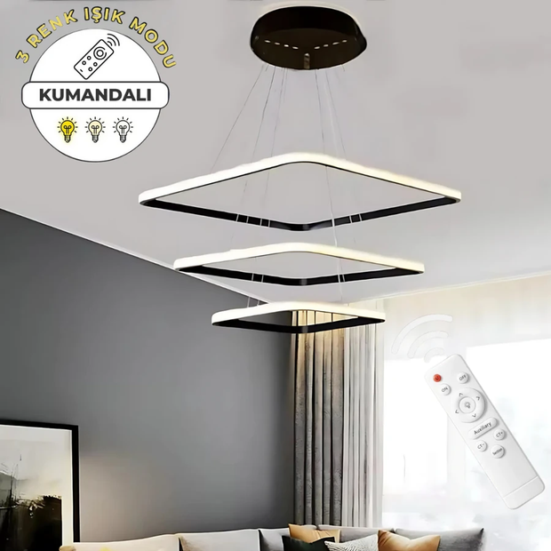 Maria Siyah Kare Uzaktan Kumandalı Dimmerli 3 Renk Ledli Avize Maria Siyah Kare Uzaktan Kumandalı Dimmerli 3 Renk Ledli Avize