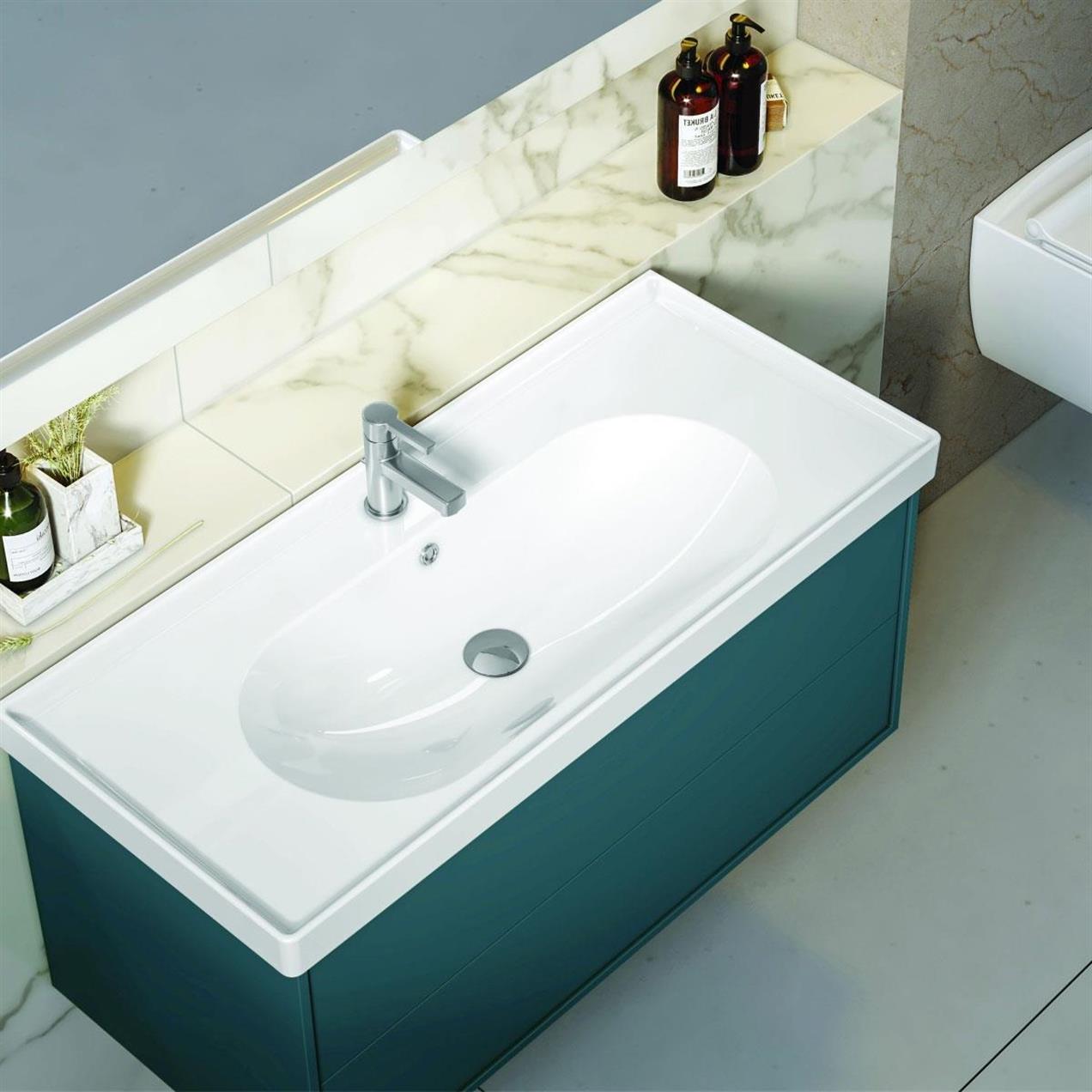 Turkuaz Ceratyle Arya Etajer Uyumlu Damlalıklı Lavabo 120*45 cm