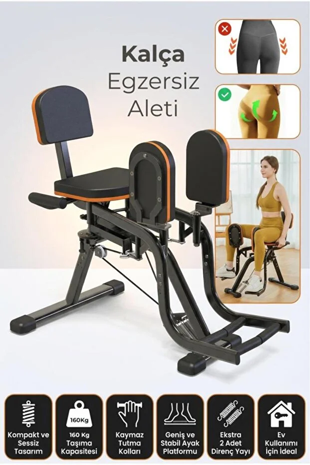 DEMPOWER 160 Kg Kapasiteli, Stabil Ayak Platformlu Kalça Ve Bacak Egzersiz Aleti - Ekstra 2 Direnç Yaylı